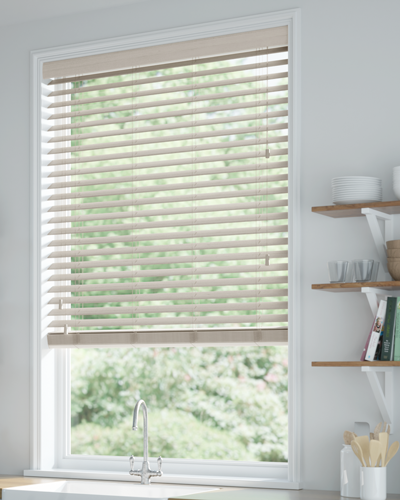Wooden Venetian blinds with ladder