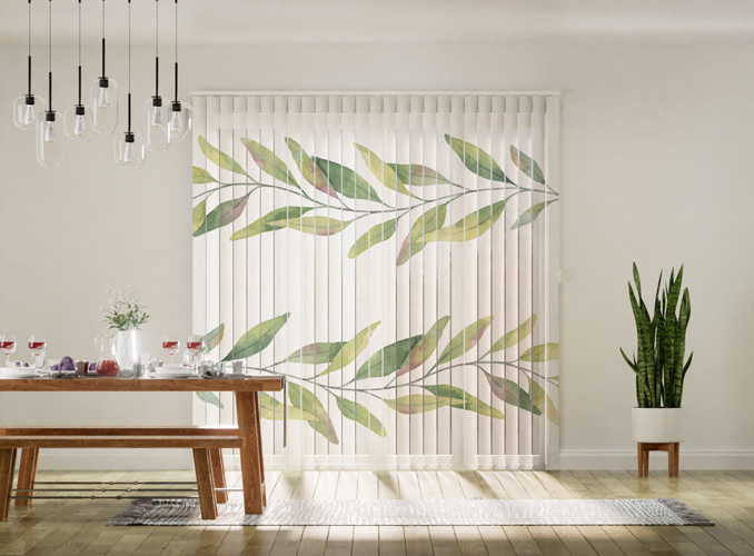 Vertical curtains with photographic fabric