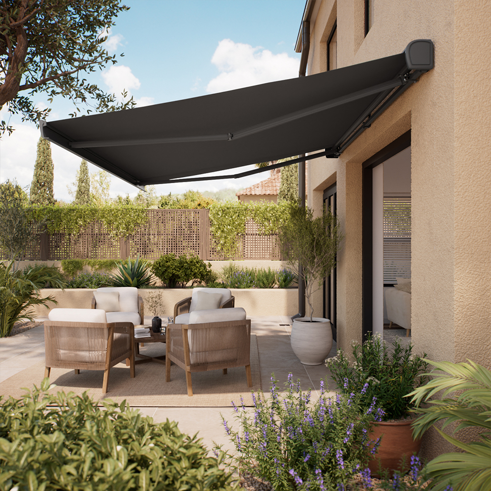 Cofre con brazo extensible motorizado Poniente Antracita 295 x 250 cm