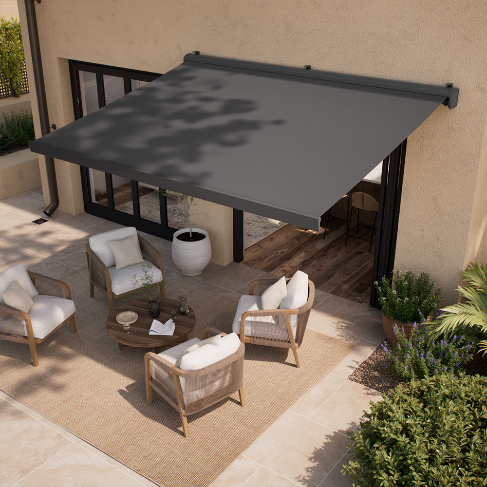 Cofre con brazo extensible motorizado Poniente Antracita 295 x 250 cm
