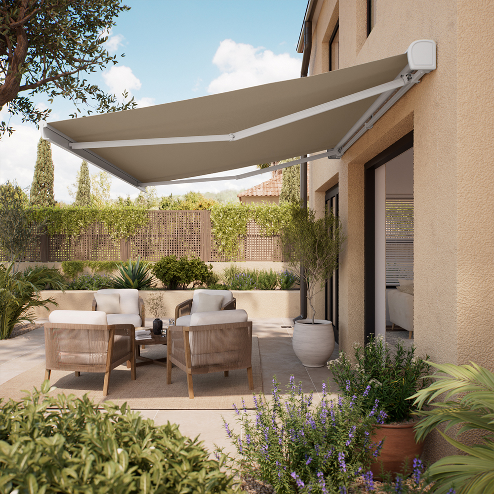 Cofre con brazo extensible motorizado Poniente Blanco 295 x 250 cm